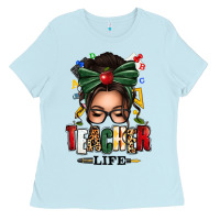 Baby Blue teacher life afro messy bun Ladies Tee - texasbilliewilder