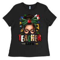 Black teacher life afro messy bun Ladies Tee - texasbilliewilder