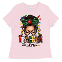 Bubblegum Pink teacher life afro messy bun Ladies Tee - texasbilliewilder