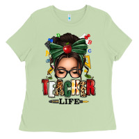 Matcha teacher life afro messy bun Ladies Tee - texasbilliewilder