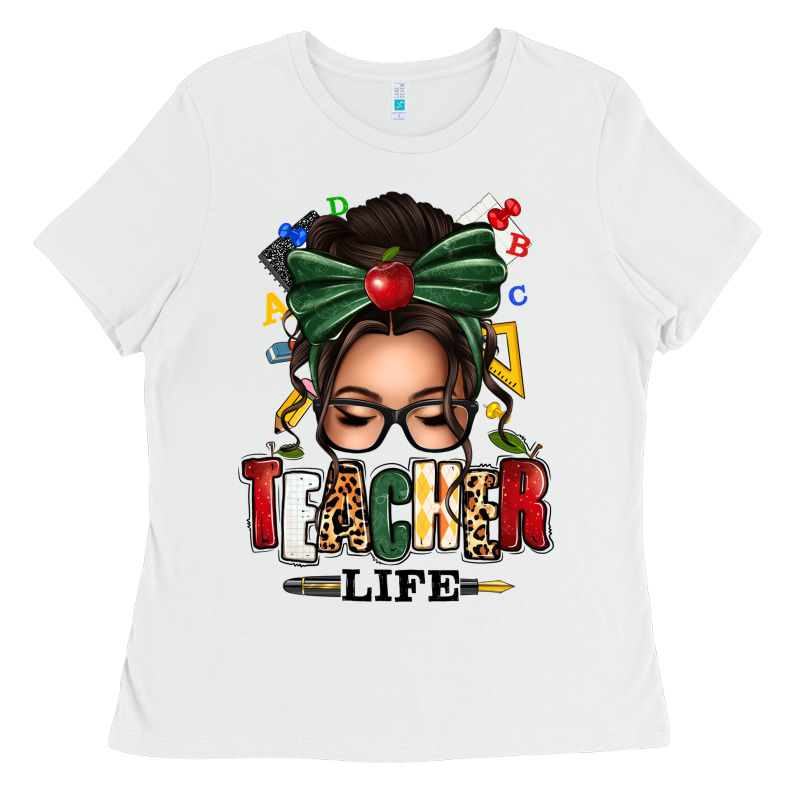 Teacher Life Afro Messy Bun Ladies Tee by texasbilliewilder | Teevron