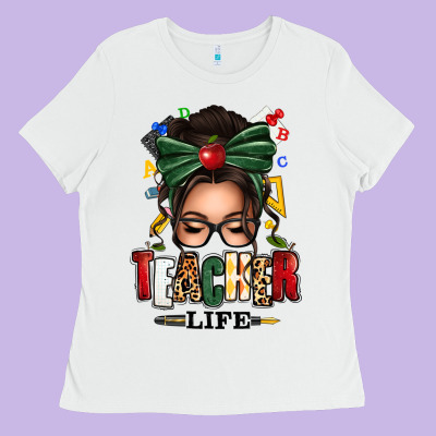 Teacher Life Afro Messy Bun Ladies Tee Designed By Texasbilliewilder
