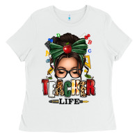 White teacher life afro messy bun Ladies Tee - texasbilliewilder