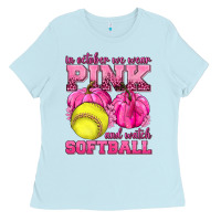 Baby Blue In October We Wear Pink and Watch Softball Ladies Tee - texasbilliewilder
