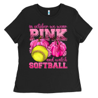 Black In October We Wear Pink and Watch Softball Ladies Tee - texasbilliewilder