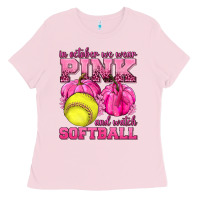 Bubblegum Pink In October We Wear Pink and Watch Softball Ladies Tee - texasbilliewilder