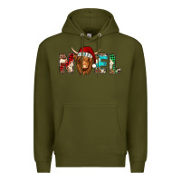 Army Green noel long haired shaggy cow Premium Hoodie - Jasminsmagicworld