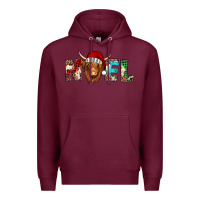 Burgundy noel long haired shaggy cow Premium Hoodie - Jasminsmagicworld