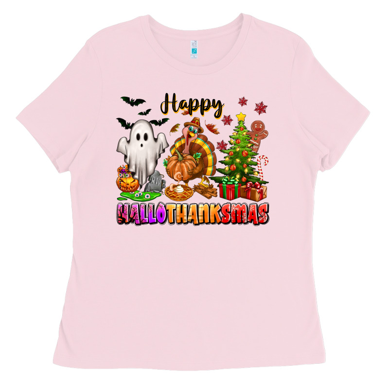 Happy Hallothanksmas With Ghost Turkey And Tree Ladies Tee by texasbilliewilder | Teevron