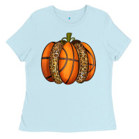 Baby Blue Basketball Pumpkin Ladies Tee - texasbilliewilder