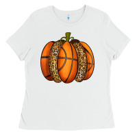 White Basketball Pumpkin Ladies Tee - texasbilliewilder
