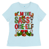 Baby Blue I'm the sassy on the elf Ladies Tee - NancyCooperArtShop