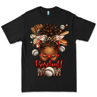 Black Baseball Mom Afro Messy Bun Premium Tee - texasbilliewilder