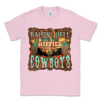 Bubblegum Pink Raising hell with the hippies and the cowboys Classic Tee - HowdyJamesFarm