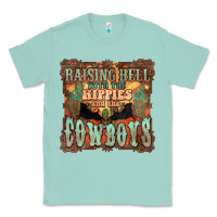 Seafoam Raising hell with the hippies and the cowboys Classic Tee - HowdyJamesFarm