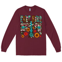 Burgundy western free bird Long Sleeve Tee - OliviaCreatesArt