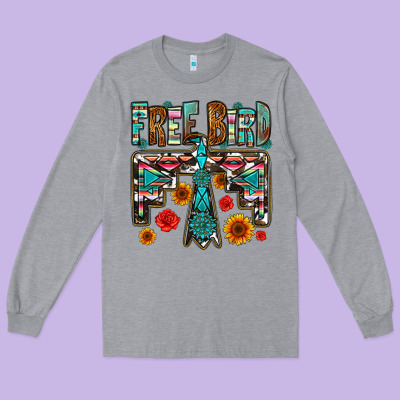 Western Free Bird Long Sleeve Tee Designed By Oliviacreatesart