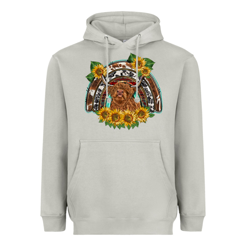 Scottish Calf Sunflowers Rainbow Heavyweight Hoodie by BarkalooDesign | Teevron