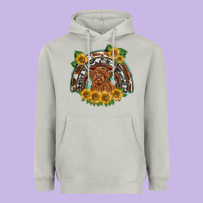 Scottish Calf Sunflowers Rainbow Heavyweight Hoodie Designed By Barkaloodesign