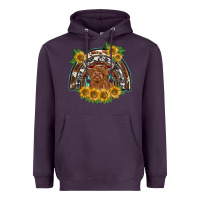 Plum scottish calf sunflowers rainbow Heavyweight Hoodie - BarkalooDesign