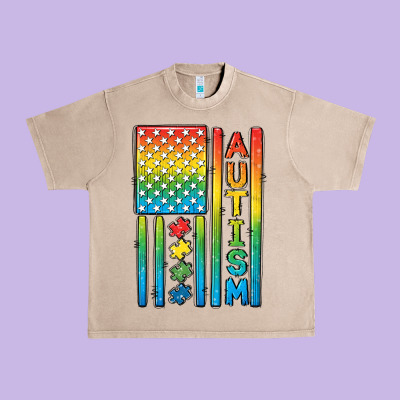 Autism American Flag Urban Heavy Tee Designed By Cowgirlartshop