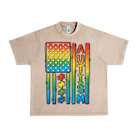 French Oak Autism American Flag Urban Heavy Tee - CowGirlArtShop