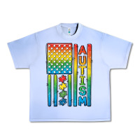 Grape Ice Autism American Flag Urban Heavy Tee - CowGirlArtShop