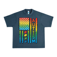 Midnight Navy Autism American Flag Urban Heavy Tee - CowGirlArtShop