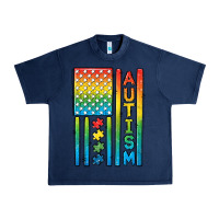 Navy Autism American Flag Urban Heavy Tee - CowGirlArtShop