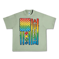Oil Green Autism American Flag Urban Heavy Tee - CowGirlArtShop