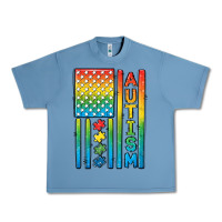 Pebble Blue Autism American Flag Urban Heavy Tee - CowGirlArtShop