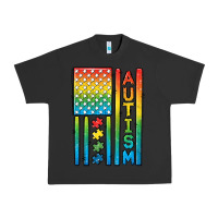 Pigment Black Autism American Flag Urban Heavy Tee - CowGirlArtShop