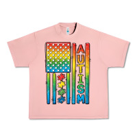Salmon Autism American Flag Urban Heavy Tee - CowGirlArtShop