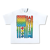 White Autism American Flag Urban Heavy Tee - CowGirlArtShop