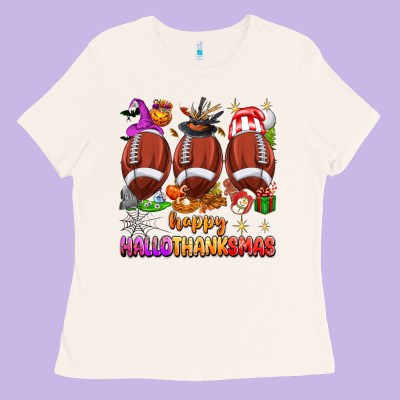 Happy Hallothanksmas Football Ladies Tee Designed By Texasbilliewilder