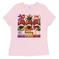 Bubblegum Pink happy hallothanksmas football Ladies Tee - texasbilliewilder
