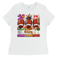 White happy hallothanksmas football Ladies Tee - texasbilliewilder