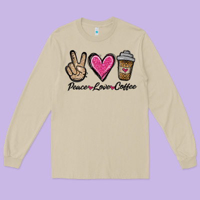 Peace Love Coffee Long Sleeve Tee Designed By Jasminsmagicworld