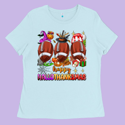 Happy Hallothanksmas Football Ladies Tee Designed By Texasbilliewilder