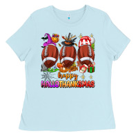 Baby Blue happy hallothanksmas football Ladies Tee - texasbilliewilder