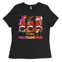 Black happy hallothanksmas football Ladies Tee - texasbilliewilder