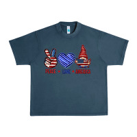 Midnight Navy Peace love America with gnome 4th of july Urban Heavy Tee - HowdyJamesFarm