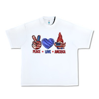 White Peace love America with gnome 4th of july Urban Heavy Tee - HowdyJamesFarm