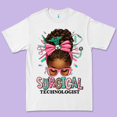 Surgical Technologist Afro Messy Bun Premium Tee Designed By Texasbilliewilder