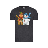 Vintage Black christmas reindeer snowman Vintage Tee - CowGirlArtShop
