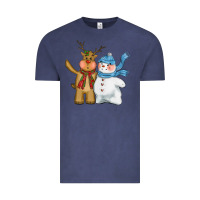 Vintage Denim christmas reindeer snowman Vintage Tee - CowGirlArtShop