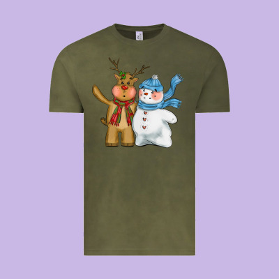 Christmas Reindeer Snowman Vintage Tee Designed By Cowgirlartshop