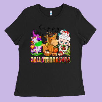 Happy Hallothanksmas Farm Animals Ladies Tee Designed By Texasbilliewilder