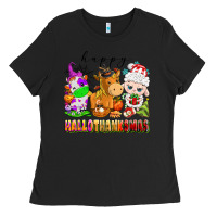 Black happy hallothanksmas farm animals Ladies Tee - texasbilliewilder