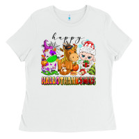 White happy hallothanksmas farm animals Ladies Tee - texasbilliewilder